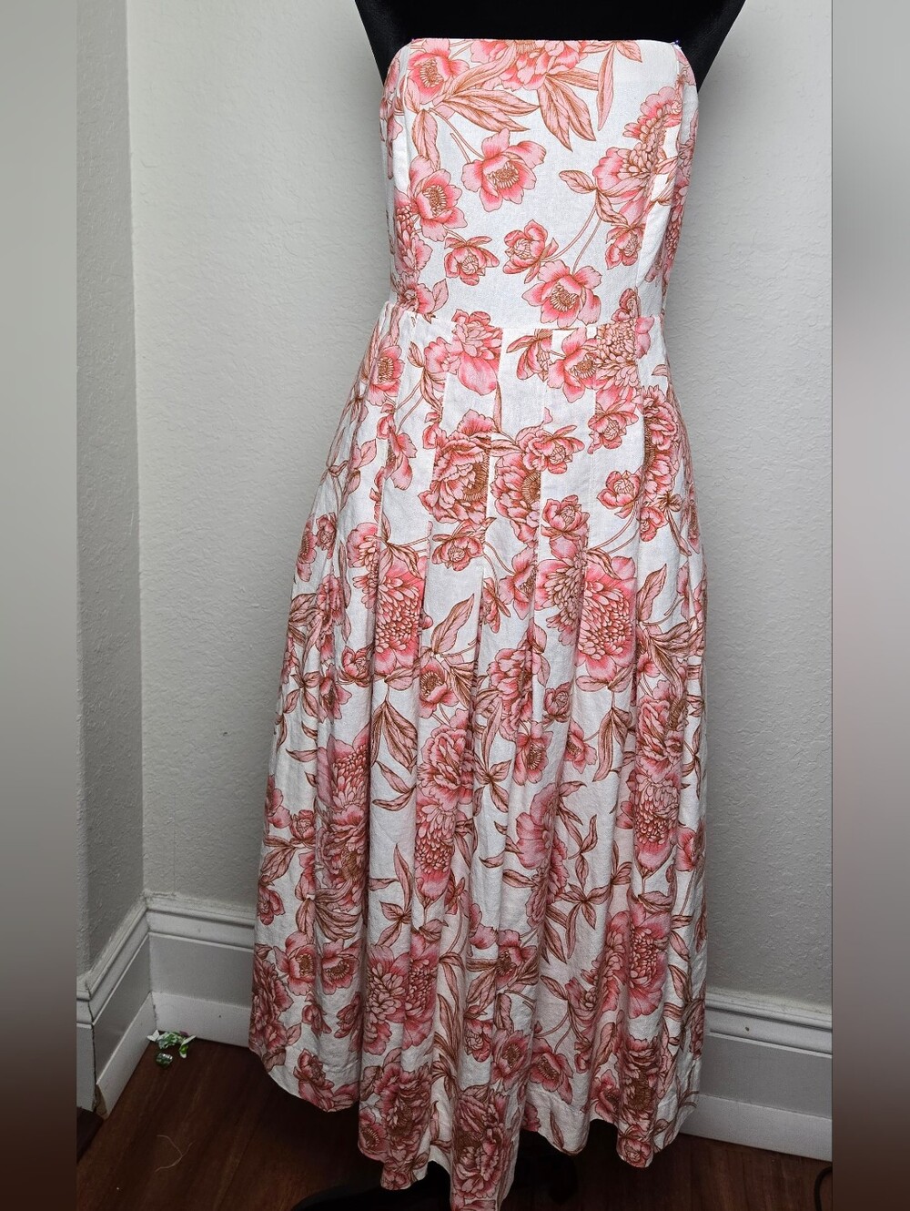 Tahari Strapless Floral Maxi Dress in Pink and Cream